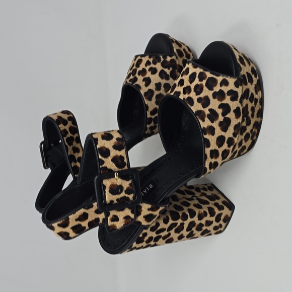 Alice + Olivia Mini Leopard Platform Open Toe Heel Sandals Size 37.5 - Picture 3 of 6